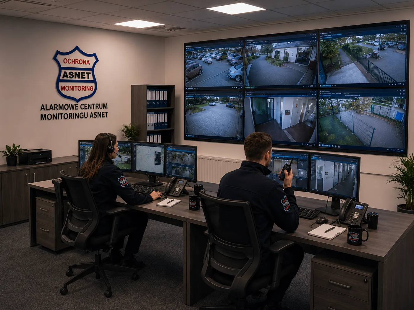 Operatorzy Alarmowego Centrum Monitoringu ASNET analizują zdarzenie z chronionego obiektu