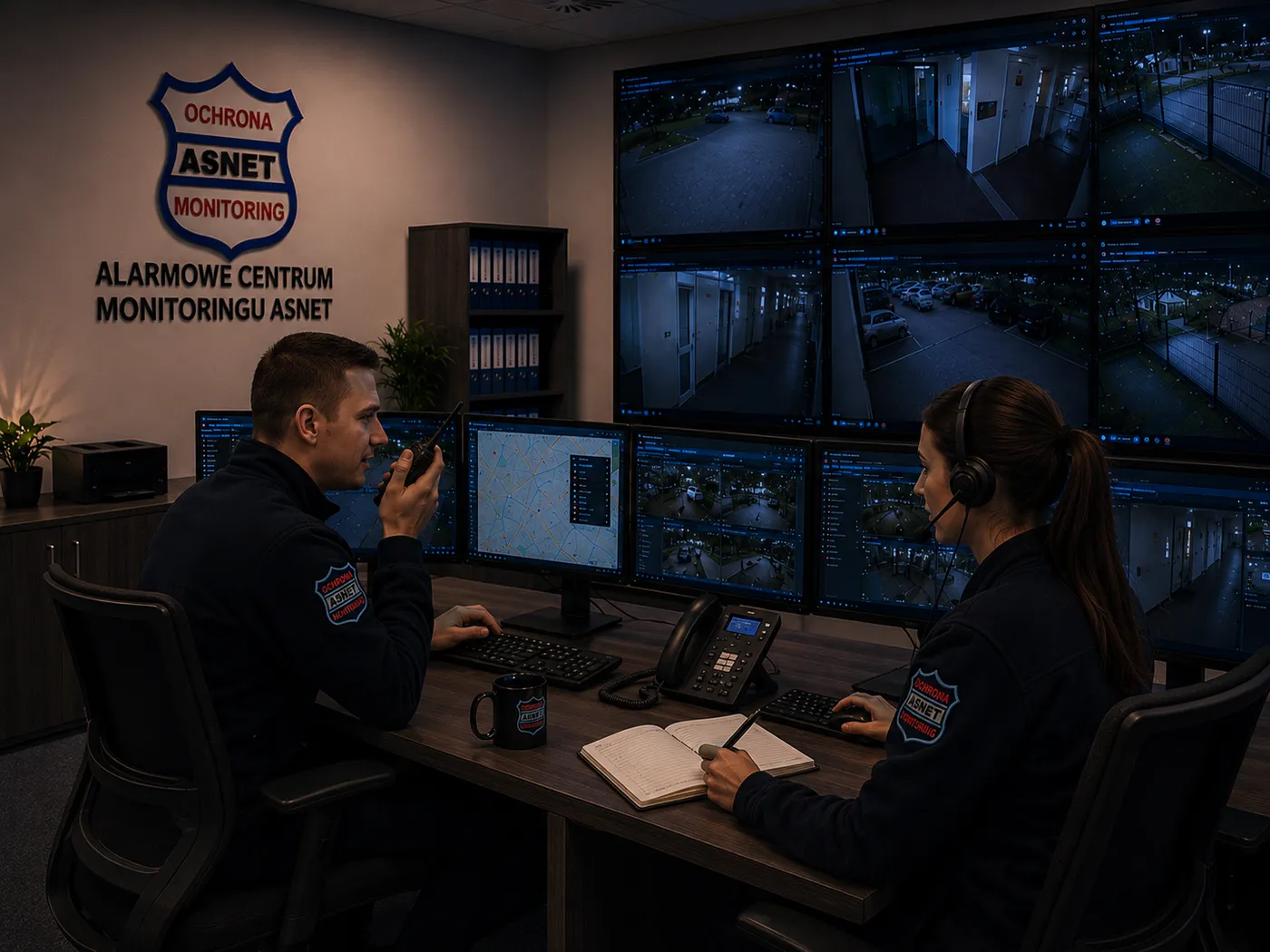 Nocna zmiana ACM ASNET — operatorka zapisuje przebieg zdarzenia w dzienniku