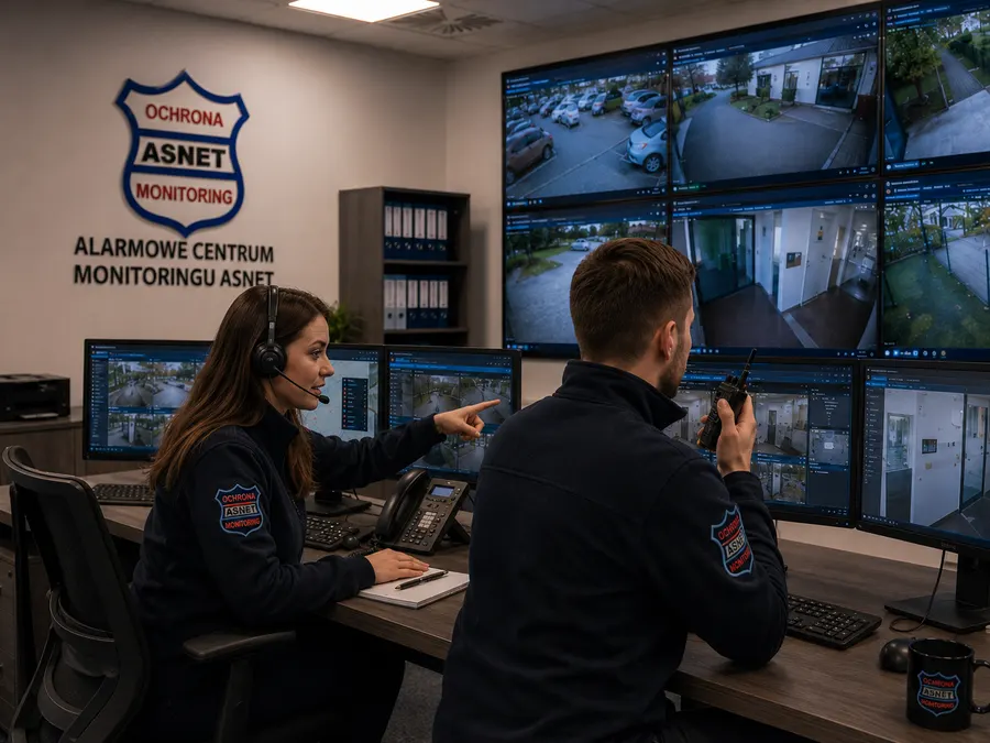 Dyżurna ACM ASNET wskazuje zdarzenie na monitorze i weryfikuje je z operatorem